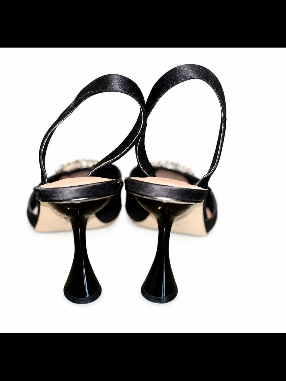 Gianni Bini Black Satin Pointed Slingback Heels with Crystal Circle - Picture 3 of 3